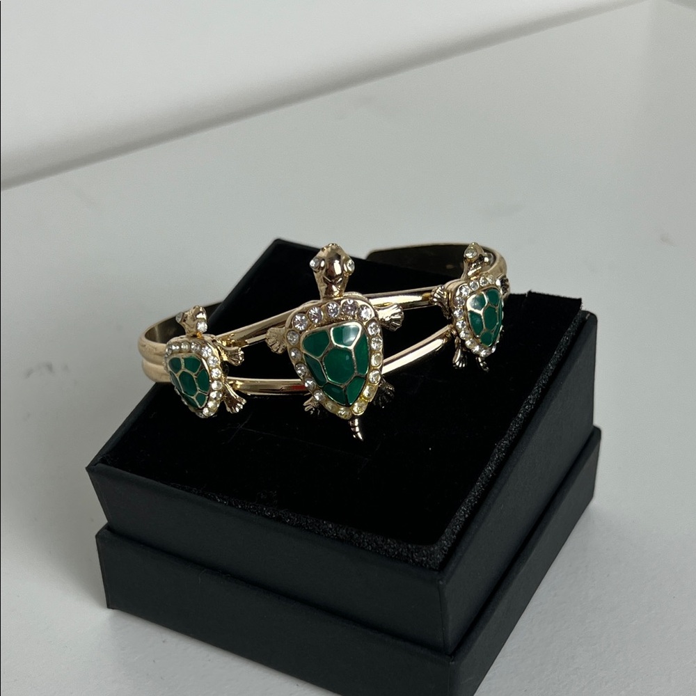 Elegant Gold Turtle Bracelet with Green Accents